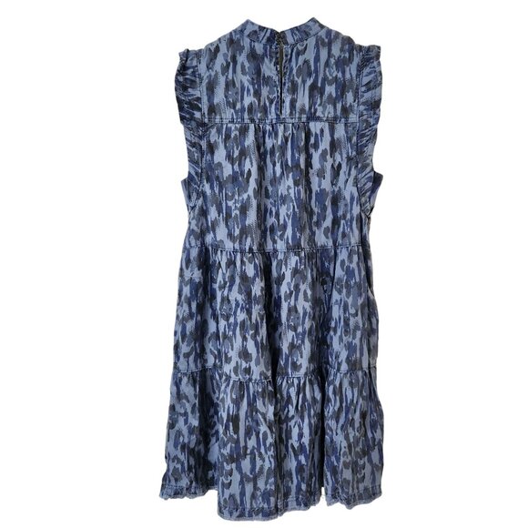 Anthropologie Chambray Tencel Sleeveless Dress Ruffle Blue Boho Cottage Summer - Picture 2 of 10